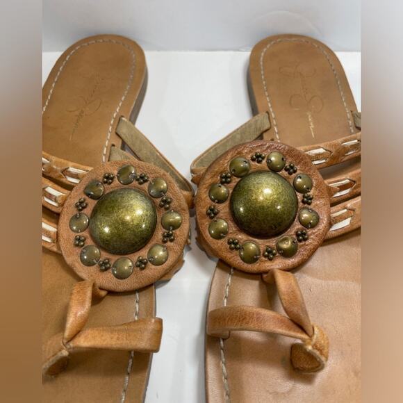 Jessica Simpson Leather Sandals Brown Medallion Aztec Western Boho Size 8 - Picture 3 of 15